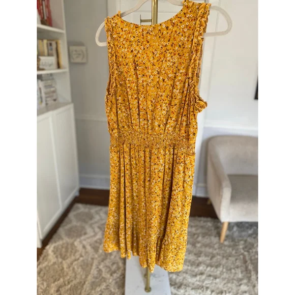 Shyanne Mustard Ditsy Floral Mini Dress Cottagecore Prairie Boho Romantic Garden - Picture 3 of 6